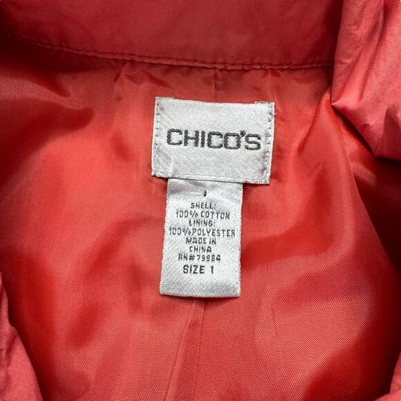 CHICOS Utility Jacket in Salmon Pink Size Medium (1) Cotton Lined Snaps Pockets - Picture 6 of 11